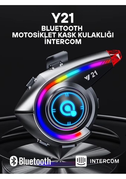 Y21 Rgb Işık Efektli Intercom Bluetooth Motosiklet Kask Kulaklığı Intercom Kulaklık