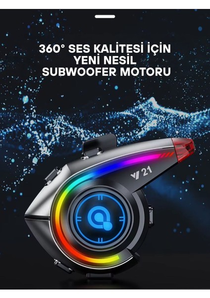 Y21 Rgb Işık Efektli Intercom Bluetooth Motosiklet Kask Kulaklığı Intercom Kulaklık