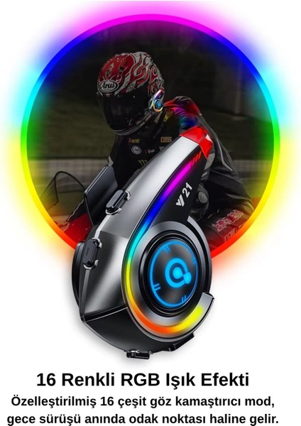 Y21 Rgb Işık Efektli Intercom Bluetooth Motosiklet Kask Kulaklığı Intercom Kulaklık