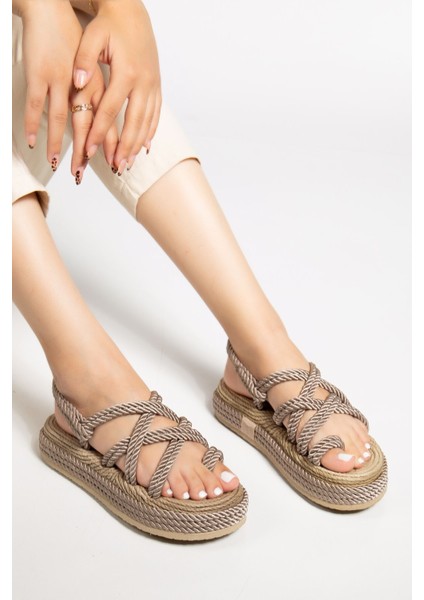 Bless Kadın Vizon Günlük Rahat Taban Hasır Sandalet Terlik