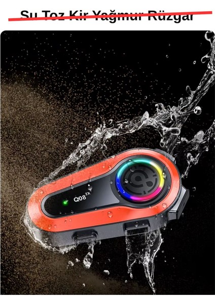 Q08-2X Rgb Işık Efektli Intercom Bluetooth Motosiklet Kask Kulaklığı Intercom Kulaklık fiyatları