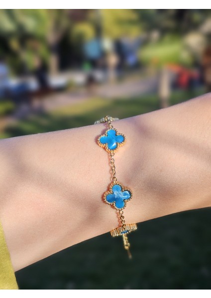 Mineli Bileklik Sedefli Yonca Bileklik Gold Gümüş Kadın Kol Aksesuarı Sevgiliye Hediye Kutulu
