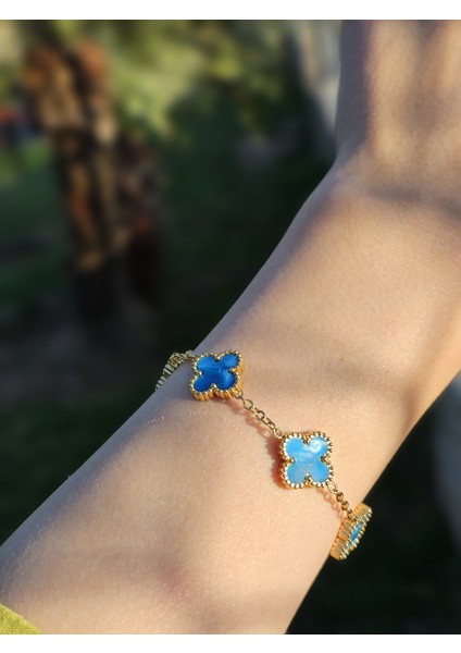 Mineli Bileklik Sedefli Yonca Bileklik Gold Gümüş Kadın Kol Aksesuarı Sevgiliye Hediye Kutulu modelleri