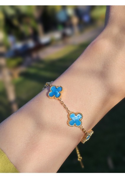 Mineli Bileklik Sedefli Yonca Bileklik Gold Gümüş Kadın Kol Aksesuarı Sevgiliye Hediye Kutulu indirimleri