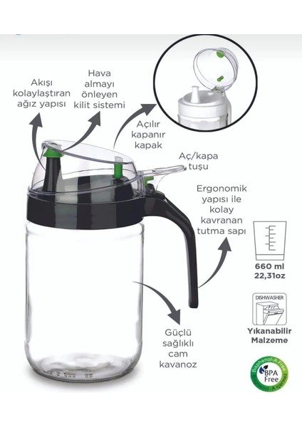 Damlatmaz Kapaklı Oilcon Yağdanlık 660 ml Siyah Renk fiyatları