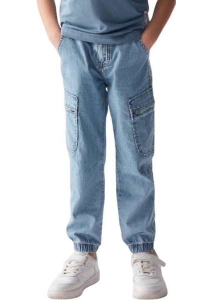 Çocuk Esnek Ince Kumaş Paçası Lastikli Kot Pantolon