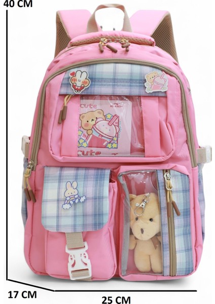 Relaxion 2203-1395 Kore Tarzı Unisex Çocuk Üçlü Set Ilkokul Sırt Çantası - NKT02203-PEMBE-TEKEBAT