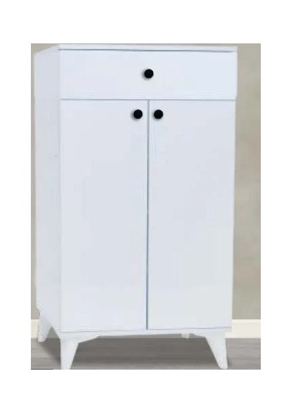 1 Çekmeceli 2 Kapılı Çok Amaçlı Beyaz Ayakkabılık Dolap