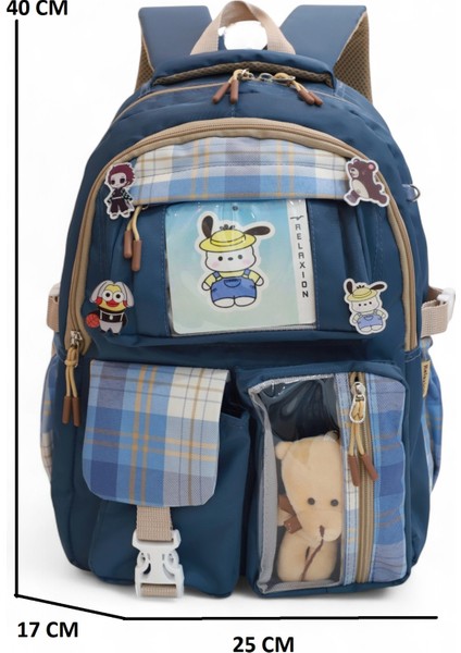Relaxion 2203-1395 Kore Tarzı Unisex Çocuk Üçlü Set Ilkokul Sırt Çantası - NKT02203-LACIVERT-TEKEBAT