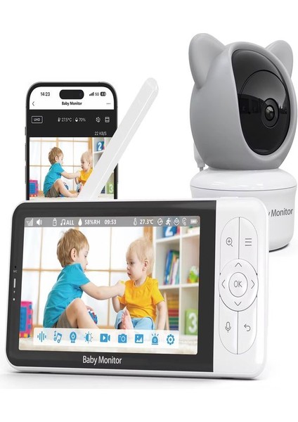 Wi- Fi Tuya App + Monitörlü 5'inç 1080P Gece Görüşlü Intercom Ip Bebek Kamerası