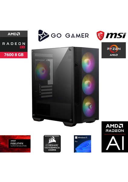 GA319D Amd Ryzen 5 7600 / 32GB Ddr5 6000MHZ / 1tb Nvme SSD 5000-3600MB-SN Gen4 / RX7600 8gb / Msı 27" 180Hz. / Windows 11 Pro Masaüstü Bilgisayar