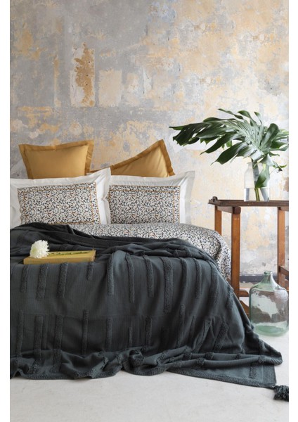 Çift Kişilik Trıkolu Battanıyelı Set Stampıno Petrol - Nevresım