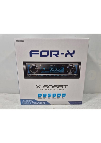 Teyp – For-X X-606BT 4X60W – 3 Amfi Çıkışlı - Bluetoothlu - 7 Renk - Geniş Soğutuculu Tesisat Teybi