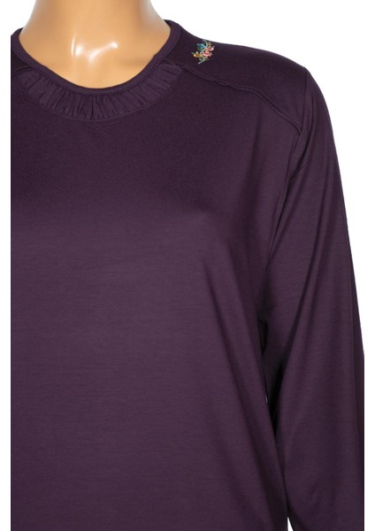 Cimariva Kadın Meyra Büyük Beden O Yaka Nakışlı Mürdüm Bluz fiyatları