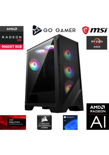 GA1304 Amd Ryzen 7 9800X3D / 64GB Ddr5 6000MHZ / 1tb Nvme SSD 5000-3600MB-SN Gen4 / Rx 9060XT 8gb / 240MM Sıvı Soğutma / Windows 11 Pro Masaüstü Bilgisayar