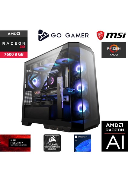 GA388DP Amd Ryzen 5 7600X / 32GB Ddr5 6000MHZ / 1tb Nvme SSD 5000-3600MB-SN Gen4 / RX7600 8gb / Msı 27" 180Hz. / Windows 11 Pro Masaüstü Bilgisayar
