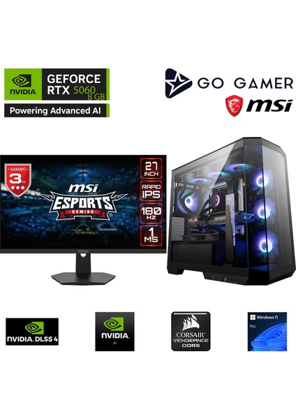 GA355DP Amd Ryzen 5 7600 / 32GB Ddr5 6000MHZ / 2tb Nvme SSD 6000-5000MB-SN / Rtx 5060 / Msı 27" 180Hz. / Windows 11 Pro Masaüstü Bilgisayar