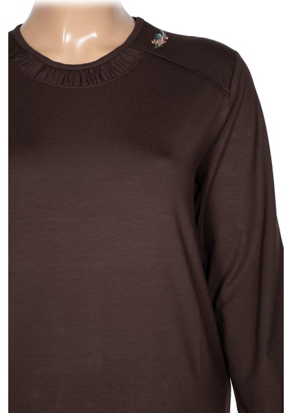 Cimariva Kadın Meyra Büyük Beden O Yaka Nakışlı Kahverengi Bluz fiyatları