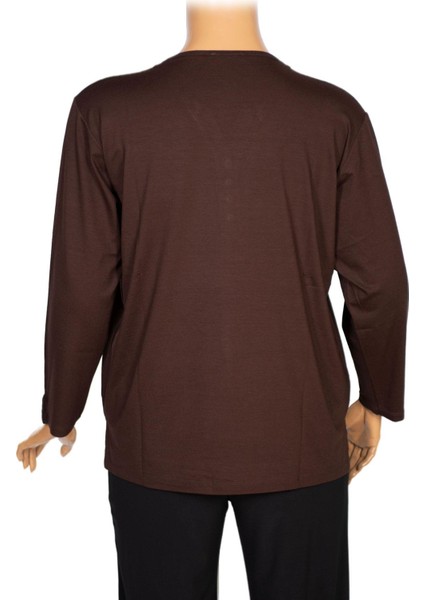 Cimariva Kadın Meyra Büyük Beden O Yaka Nakışlı Kahverengi Bluz modelleri