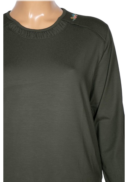 Cimariva Kadın Meyra Büyük Beden O Yaka Nakışlı Haki Bluz fiyatları