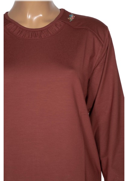 Cimariva Kadın Meyra Büyük Beden O Yaka Nakışlı Taba Bluz fiyatları