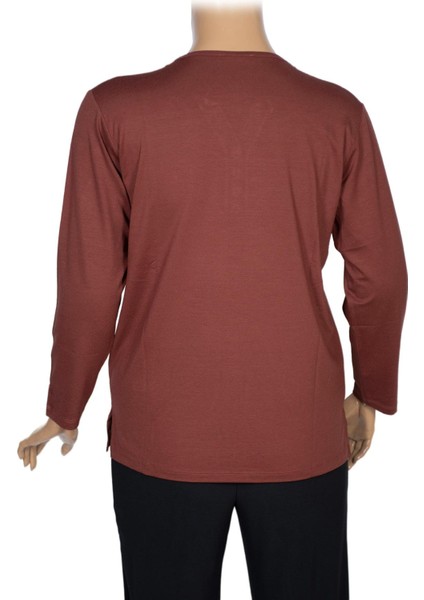 Cimariva Kadın Meyra Büyük Beden O Yaka Nakışlı Taba Bluz modelleri