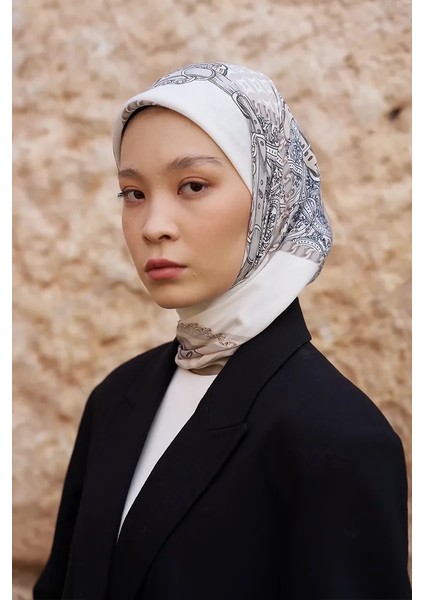 Bej Ed Scarf Glaze Chain Desen Eşarp