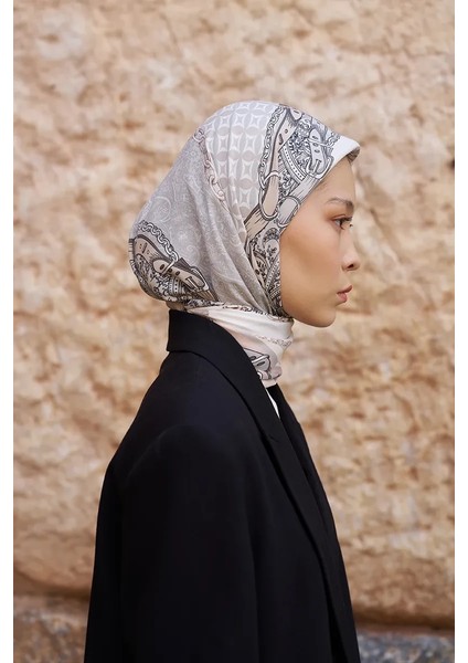 Bej Ed Scarf Glaze Chain Desen Eşarp