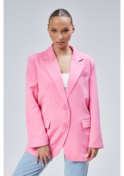 Pembe Kadın Düğmeli Oversize Blazer Ceket fiyatları