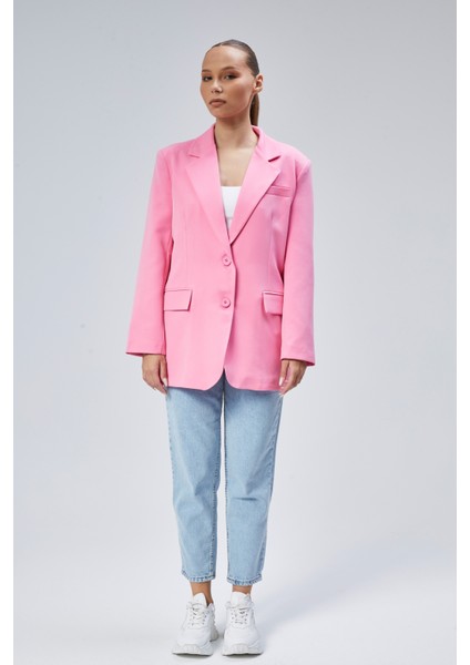Pembe Kadın Düğmeli Oversize Blazer Ceket indirimleri