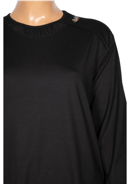 Cimariva Kadın Meyra Büyük Beden O Yaka Nakışlı Siyah Bluz fiyatları