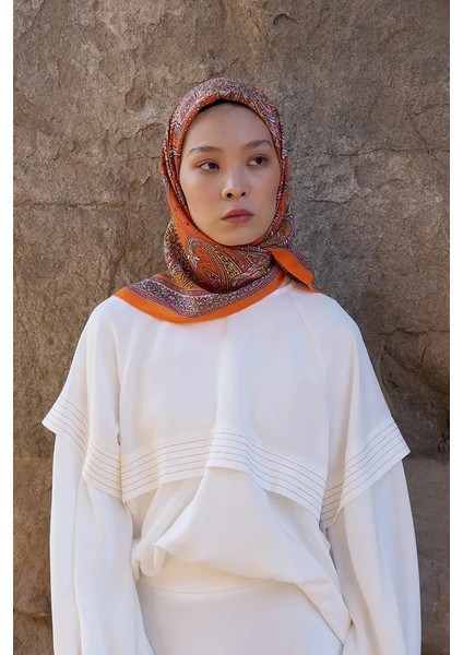 Turuncu Ed Scarf Glaze Endles Desen Eşarp