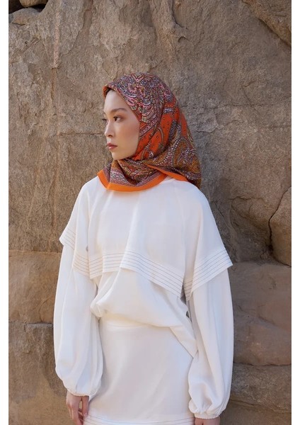 Turuncu Ed Scarf Glaze Endles Desen Eşarp