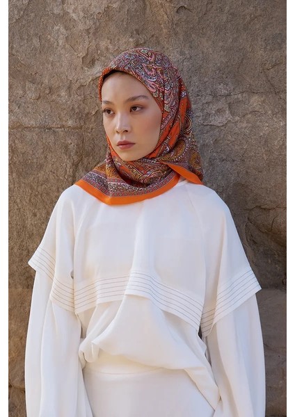 Turuncu Ed Scarf Glaze Endles Desen Eşarp