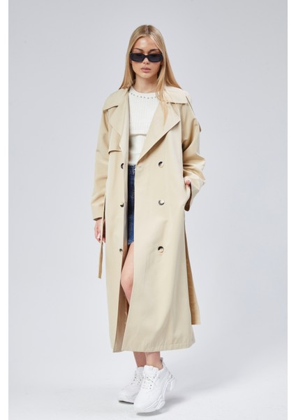 Kadın Oversize Astarlı Uzun Trençkot