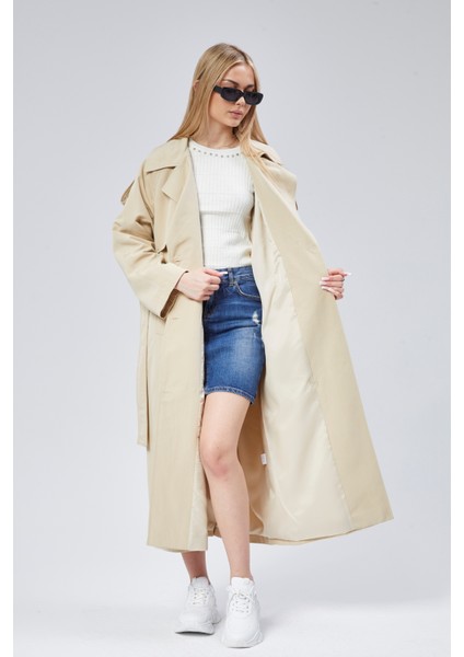 Kadın Oversize Astarlı Uzun Trençkot