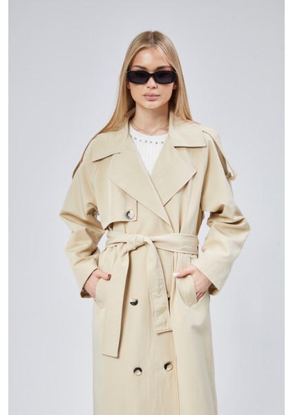 Kadın Oversize Astarlı Uzun Trençkot