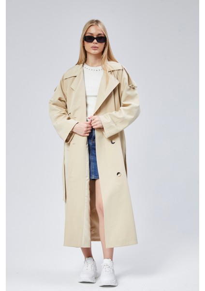 Kadın Oversize Astarlı Uzun Trençkot