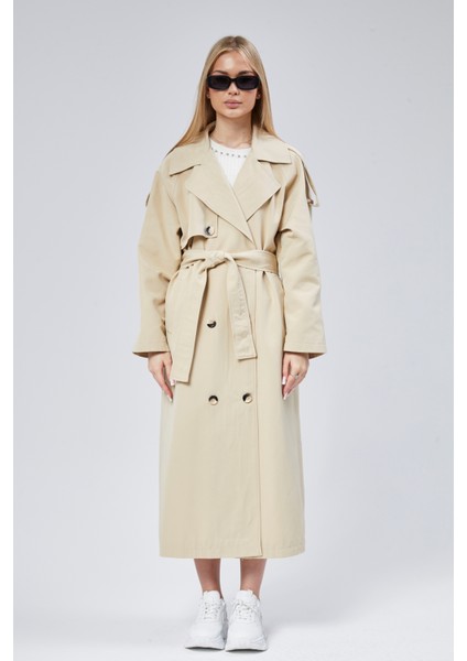 Kadın Oversize Astarlı Uzun Trençkot