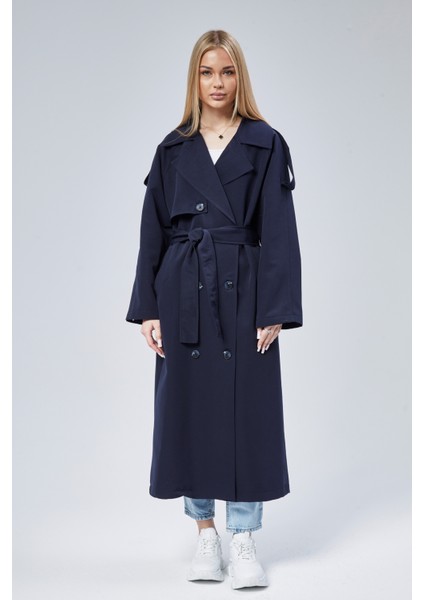 Kadın Oversize Astarlı Uzun Trençkot