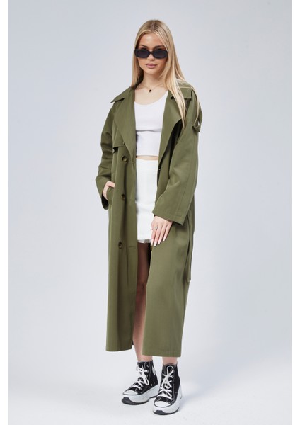 Kadın Oversize Astarlı Uzun Trençkot