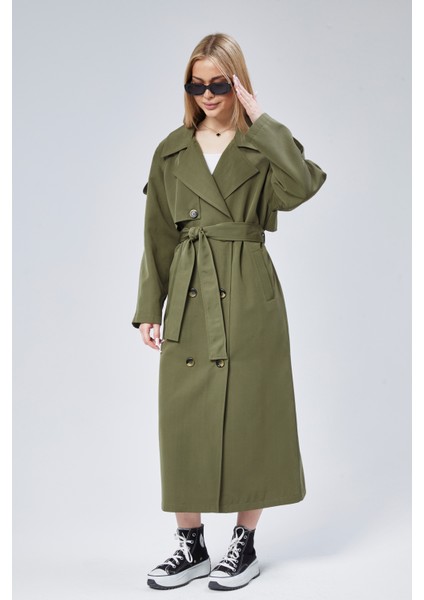 Kadın Oversize Astarlı Uzun Trençkot