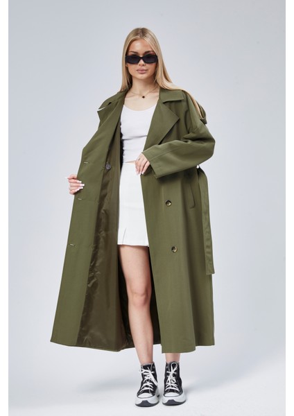 Kadın Oversize Astarlı Uzun Trençkot