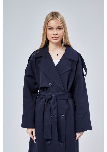 Kadın Oversize Astarlı Uzun Trençkot