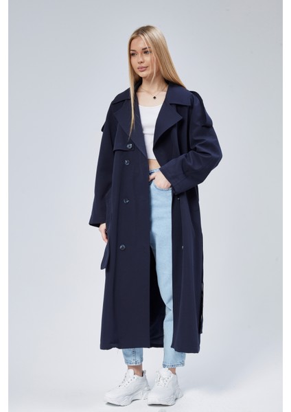 Kadın Oversize Astarlı Uzun Trençkot