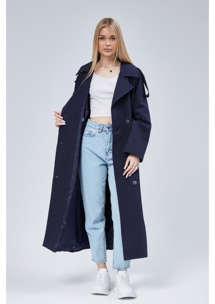 Kadın Oversize Astarlı Uzun Trençkot