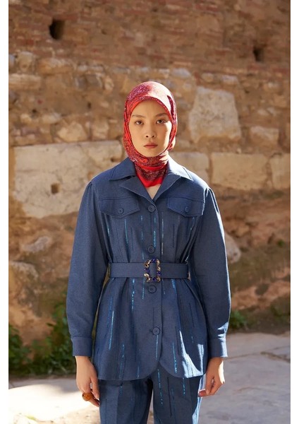 Kırmızı Ed Scarf Glaze Endles Desen Eşarp