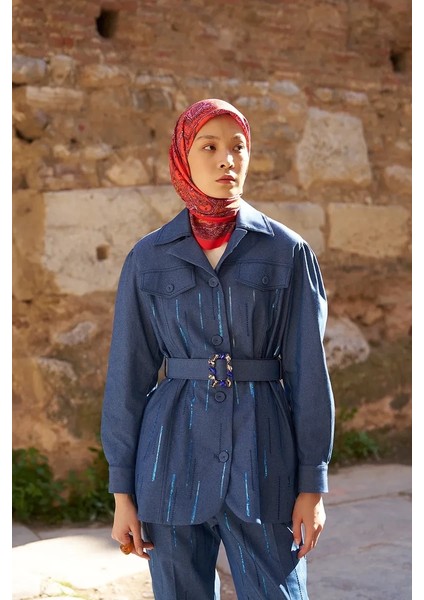 Kırmızı Ed Scarf Glaze Endles Desen Eşarp