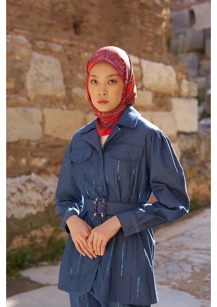 Kırmızı Ed Scarf Glaze Endles Desen Eşarp