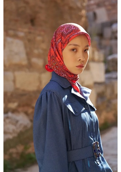 Kırmızı Ed Scarf Glaze Endles Desen Eşarp